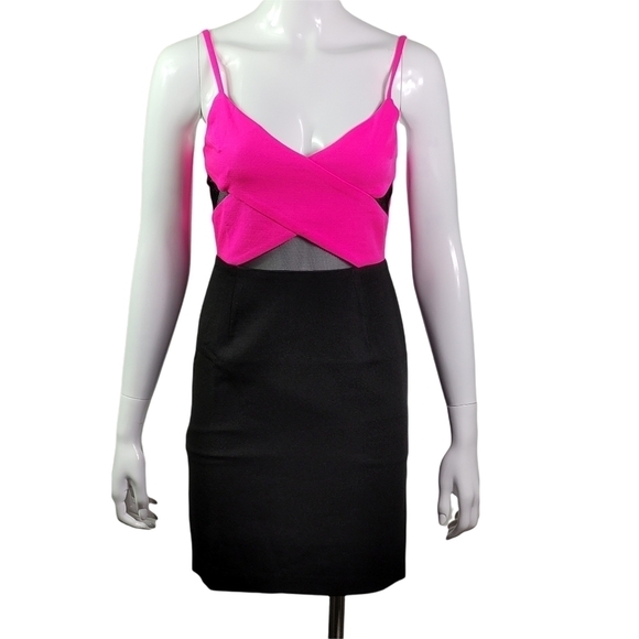 Lucy Paris Cross Front Dress Fuschia/Black Pink S - Picture 4 of 11